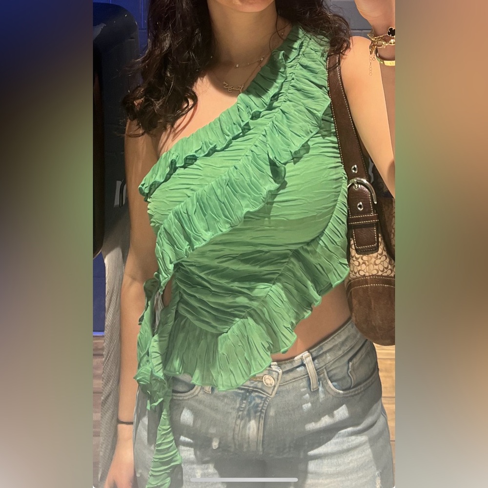 Zara one shoulder ruffle tank top